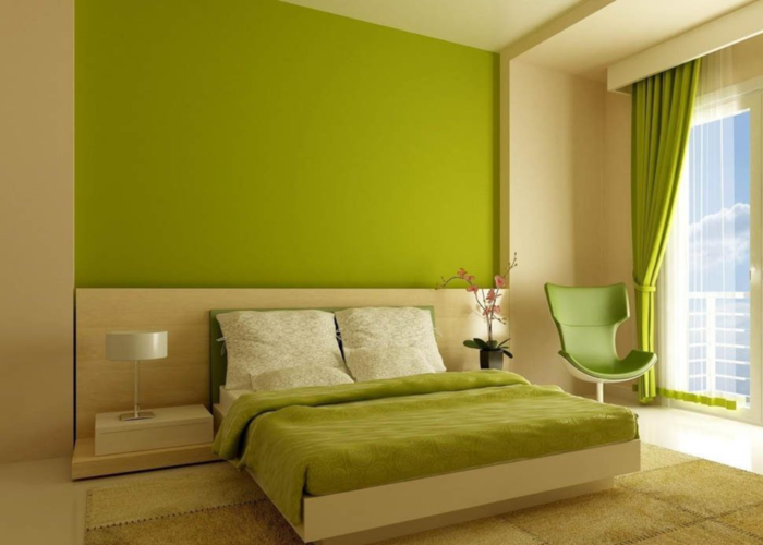 Mẫu 4: Thiết kế phòng ngủ màu xanh bơ cho không gian phòng ngủ thêm phần ấm áp. 