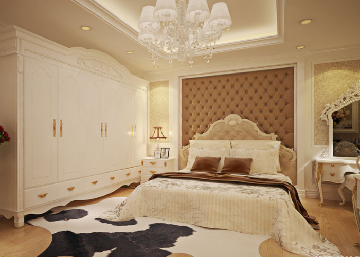 Phòng ngủ với gam màu trắng và be thể hiện sự đơn giản, sang trọng.