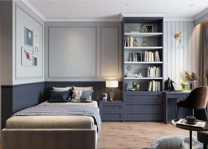 Phòng ngủ tân cổ điển với gam màu trung tín thể hiện sự ấm áp cho ngôi nhà của bạn.