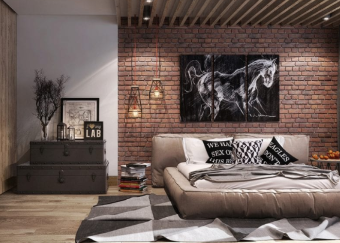 Bạn có thể sử dụng giấy dán tường gạch lát để decor phòng ngủ vintage