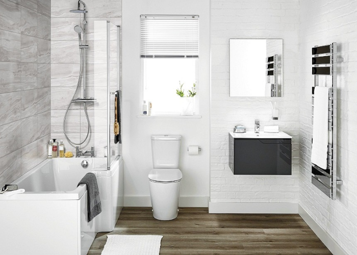 Thiết kế phòng tắm 4m2 phối màu trắng - đen hiện đại