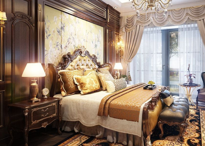 Mẫu 2: Tab đầu giường phong cách tân cổ điển với viền màu vàng kim độc đáo và ấn tượng