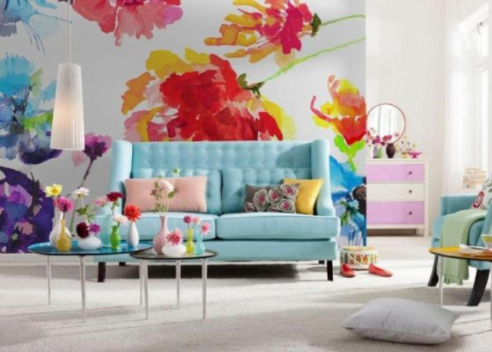 Hạn chế tối đa số màu sử dụng khi trang trí tường phòng khách 