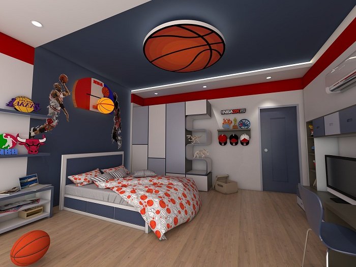 Trần thạch cao phòng ngủ đẹp cho trẻ em với họa tiết bóng chày