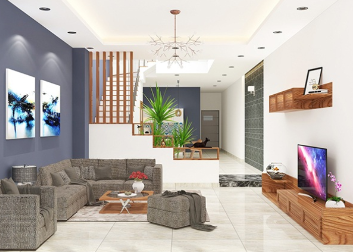 Phòng khách tone trắng sang trọng, đẹp mắt với sự kết hợp cùng nội thất màu gỗ thanh lịch