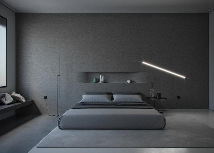 Mẫu phòng ngủ đơn giản theo tông màu xám hiện đại có diện tích 20m2