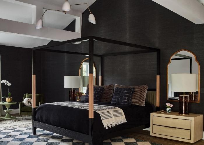 Hình ảnh phòng ngủ màu đen theo phong cách hiện đại kết hợp cổ điển