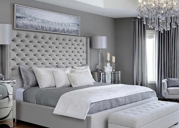 Mẫu phòng ngủ màu xám theo phong cách tân cổ điển kết hợp với hiện đại