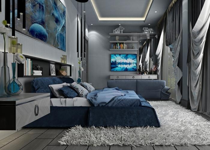 Mẫu phòng ngủ màu xanh biển theo phong cách đương đại, xu hướng mới nhất 2022.