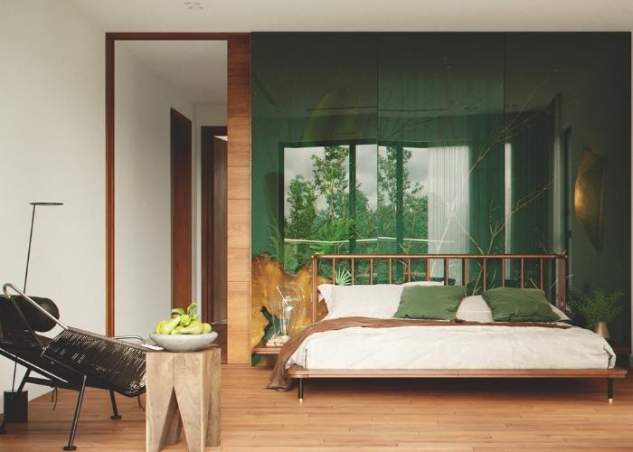 Mẫu phòng ngủ màu xanh lá theo phong cách Vintage mộc mạc