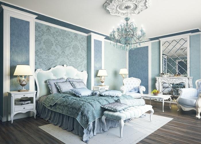 Mẫu phòng ngủ tân cổ điển tone màu xanh biển nhạt đẹp nhất được nhiều người bình chọn