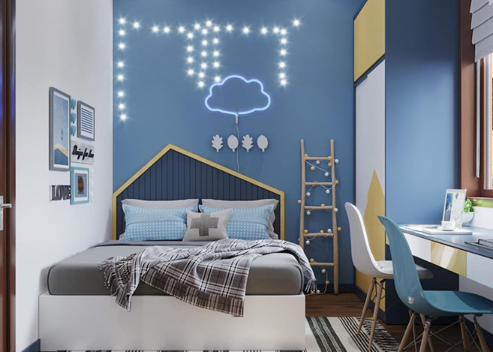Thiết kế phòng ngủ 15m2 với tone màu xanh/ tươi sáng