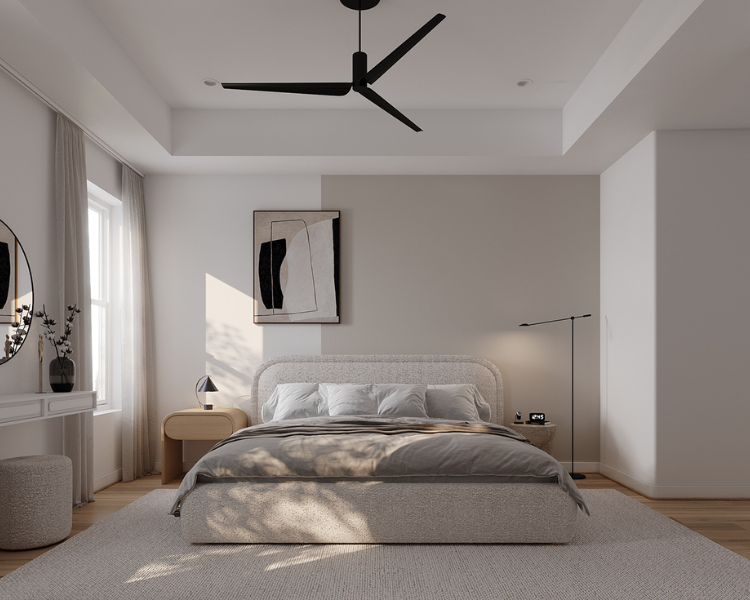 Phòng ngủ đơn giản theo phong cách chuẩn Châu Âu chỉ với thiết kế la phong thạch cao kiểu dáng chìm