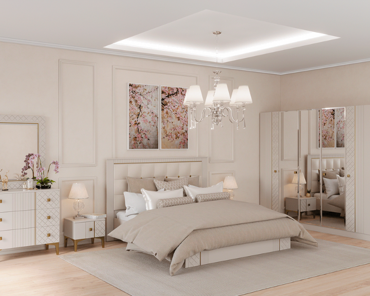 Thiết kế trần thạch cao phòng ngủ đẹp theo phong cách tân cổ điển đơn giản với gam màu trắng