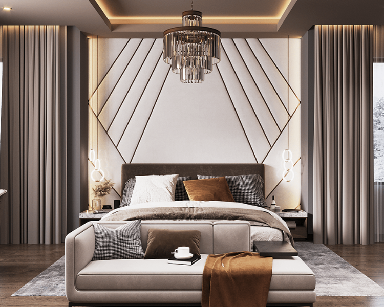 Mẫu thạch cao phòng ngủ với gam màu trắng được thiết kế cách điệu, nội thất trang trí ở chính diện trần tạo nét mới lạ, độc đáo cho phòng ngủ