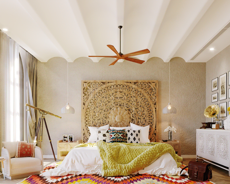 Mẫu trần thạch cao thiết kế lượn sóng gấp khúc ấn tượng, rất phù hợp với phòng ngủ bày trí theo phong cách Scandinavian