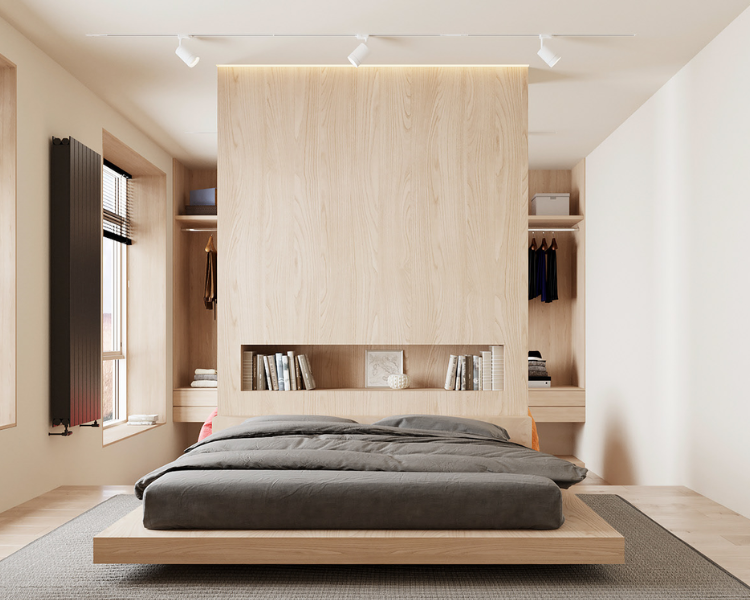 Phòng ngủ được thiết kế theo phong cách đơn giản và trần thạch cao được sơn màu trắng