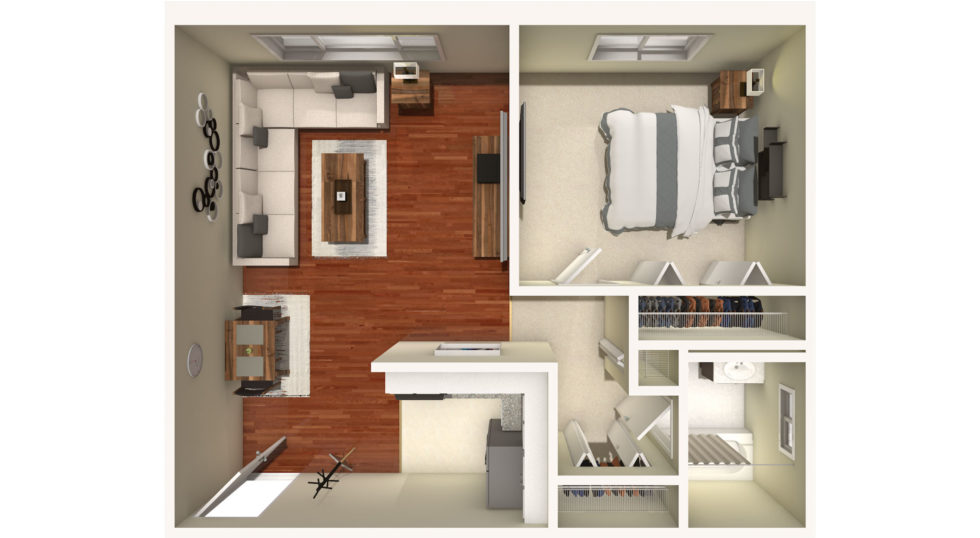 Gợi ý mẫu thiết kế nội thất căn hộ 1 phòng ngủ 40m2
